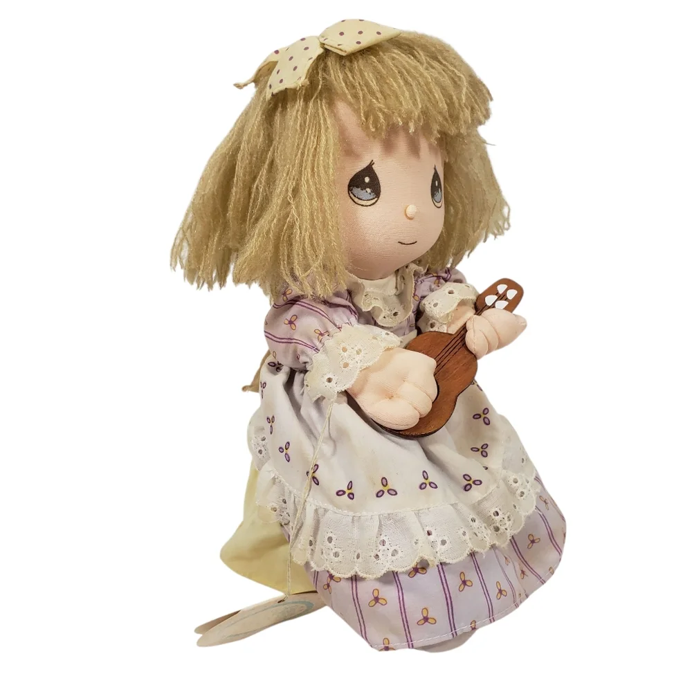 Precious‎ Moments Doll Blond Hair Purple Dress with Guitar Music